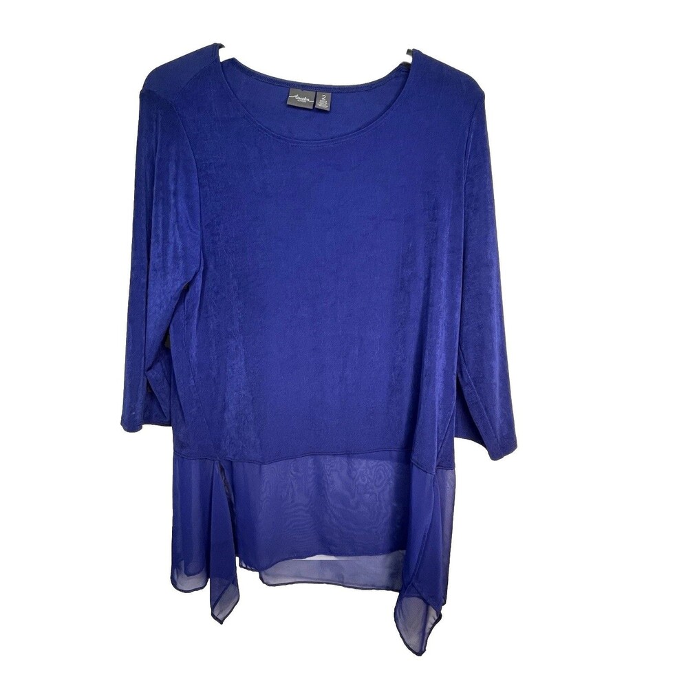 Chicos Travelers Scarf Bottom Electric Blue 3/4 SLV Knit Top Blouse sz 2 L (15
